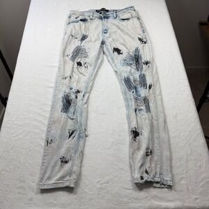 Switch Remarkable Slim Taper Jeans Mens 34x32 Light Wash Distressed Paint Splat